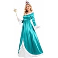 thumbnail image 2 of 6-Piece Galaxy Princess Cosplay Costume Set for Women, Satin Cosplay Party Gown with Crown, Star Wand & Accessories, Complete Halloween Dress-Up Outfit (Teal ), 2 of 8