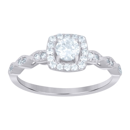 925 Sterling Silver Womens Solitaire Cubic-Zirconia Square Head Engagement Ring Size 6