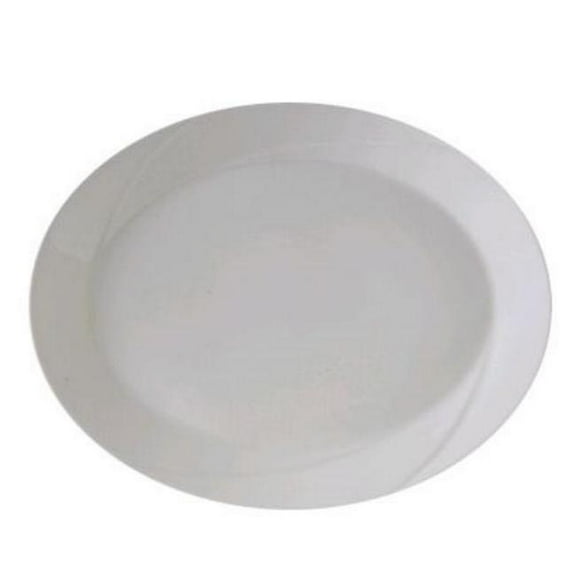 Tuxton China ASU-023 AlumaTux San Marino 13 in. Oval Plate - Pearl White - 1 Dozen