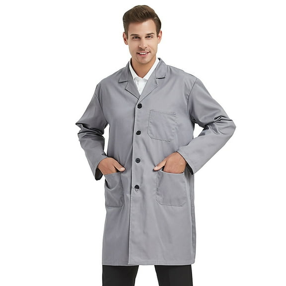 Toptie Unisex Scrubs Lab Coat Professional Doctor Uniform Workwear Long Sleeve Shop Coat-Gray-3XL