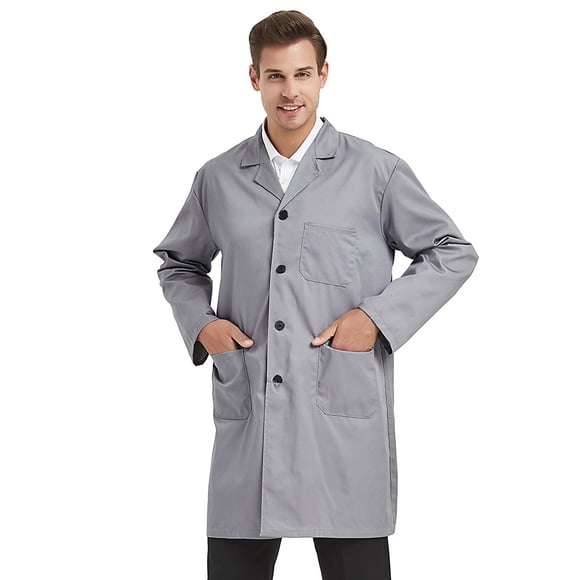TOPTIE Unisex Scrubs Lab Coat Professional Doctor Uniform Workwear Long Sleeve Shop Coat-Gray-3XL