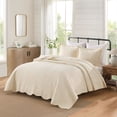 thumbnail image 4 of 3 Pcs 100% Cotton Embroidered Bedspread Set, King/Queen Floral Stitching with Decorative Scalloped Edges, Lightweight All Season Comforter, 4 of 11