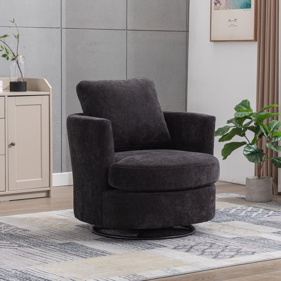 31.9"W Swivel Accent Chair,Chenille Barrel Chair Comfy Accent Sofa Chair for Living Room,360°Swivel Leisure Arm Chair Club Chair for Bedroom,Office,Black
