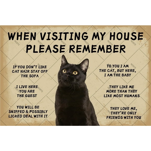 NOETE 8x12 Inch Vintage Black Cat Decor Metal Sign Funny Retro Wall Art for Home, Office & Apartment Unique Black Cat House Decor Gift Idea
