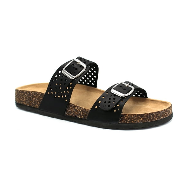 double buckle strap footbed sandals