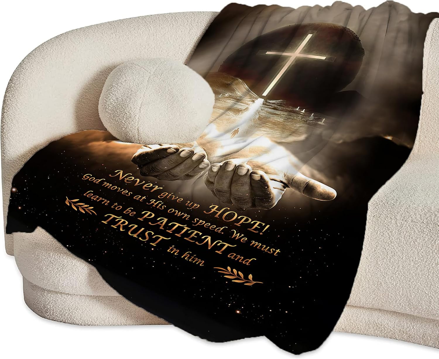 Christian Blanket Cross Hand of God Throw Blanket for Men Kids Teenagers Soft Cozy Warm Fuzzy Fleece Religious Christ Decor Blanket Gifts for Boys Women Girls Couch Sofa Bed 50"X40"
