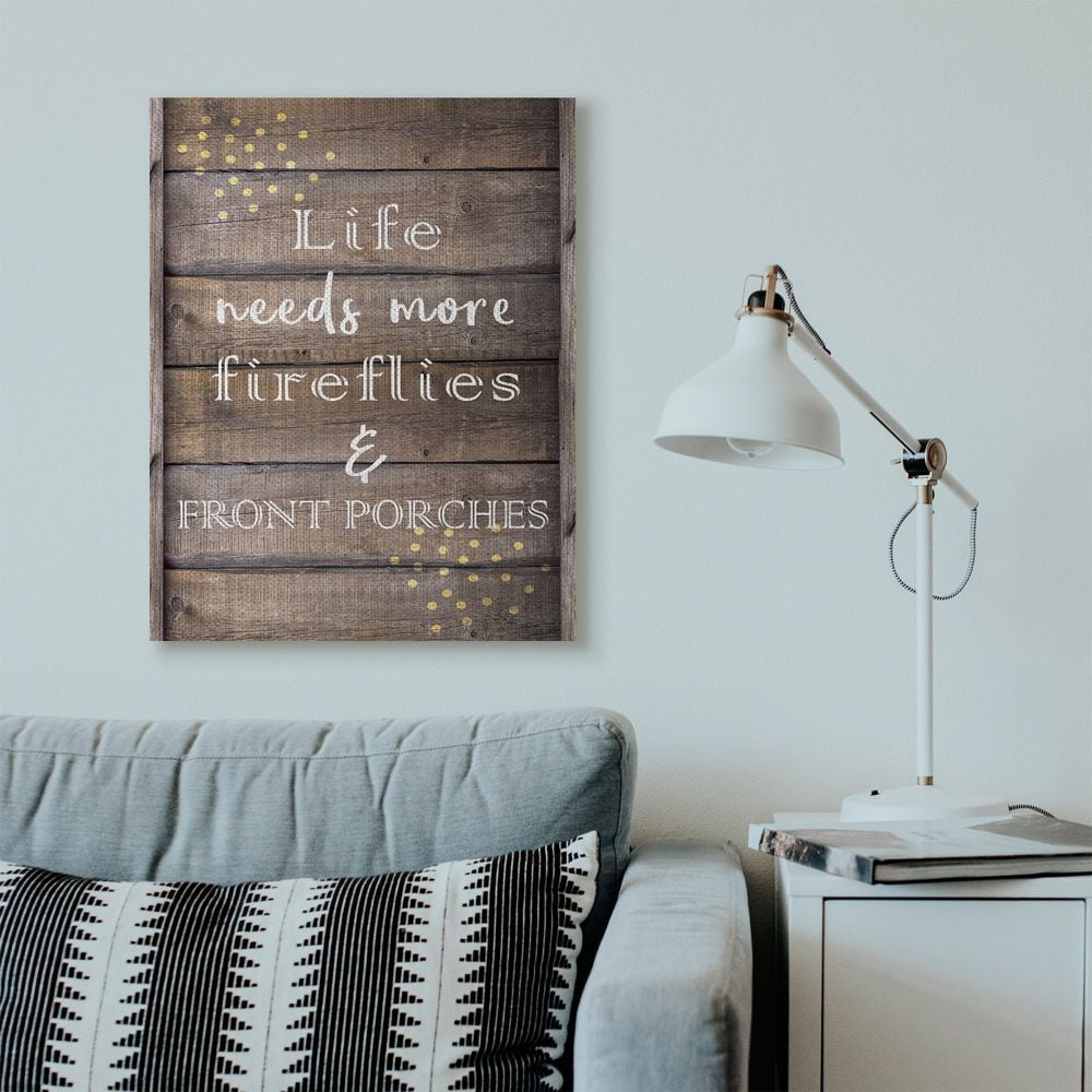 Stupell Industries Fireflies Country Life Home Wood Textured Word Design Canvas Wall Art by Kimberly Allen
