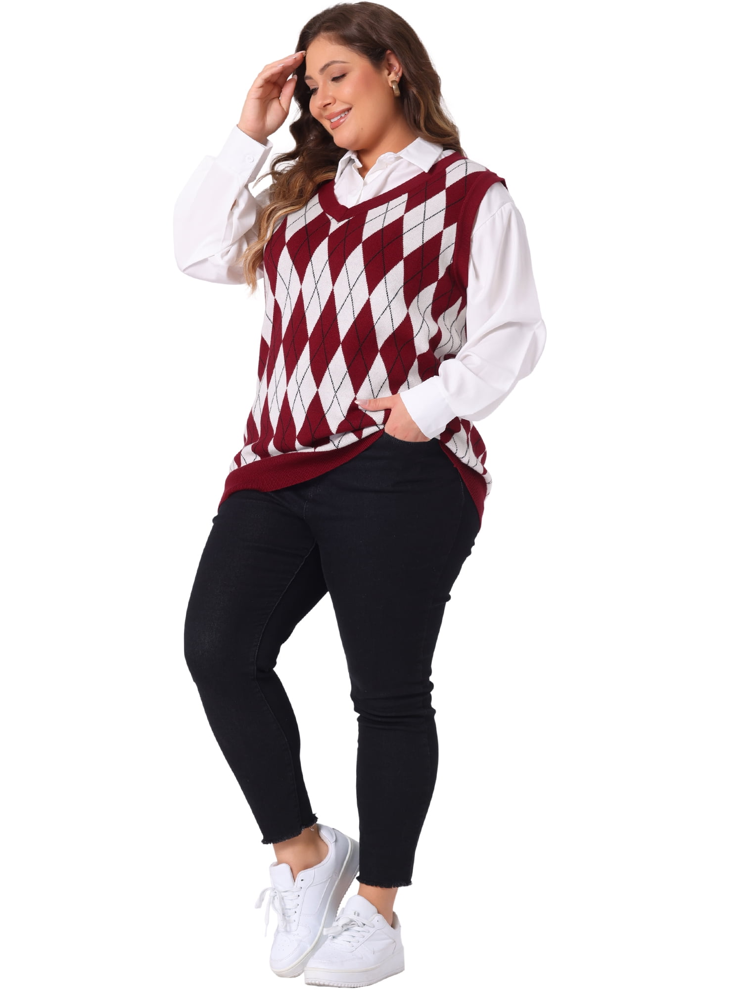 DARING DIVA Women's Plus Size Cable Knit Sleeveless Pullover Sweater Vests 1X Burgundy