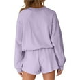 thumbnail image 3 of Conjuntos de Dos Piezas para Mujer, Otoño 2025, con Mangas Murciélago Extragrandes, Top y Pantalones Cortos Informales, Chándal. Púrpura M, 3 of 10