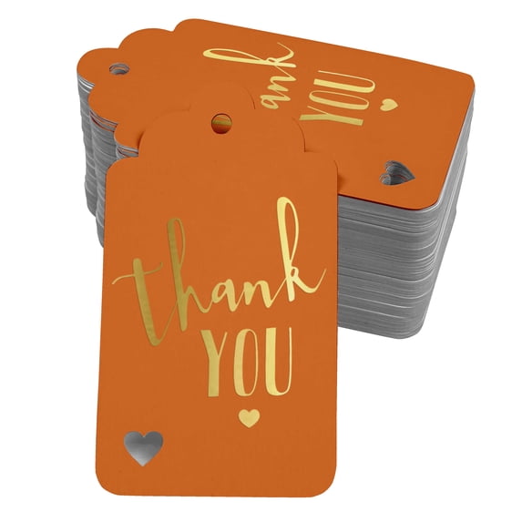 Inkdotpot Gold Foil Paper Hang Tags ThankYou Bridal Shower-Baby Shower-Retirement-Wedding-Birthday Favor Tags 100 Pack