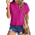 thumbnail image 2 of UVN Shirts for Women Summer Short Sleeve Eyelet Tops Dressy Casual Crewneck Blouses, 2 of 8