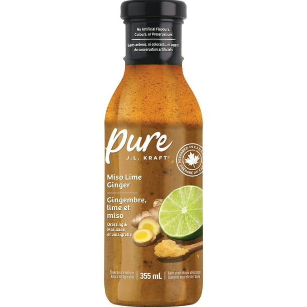 J.L. KRAFT Pure Miso Lime Ginger Dressing & Marinade, 355 mL Bottle, J