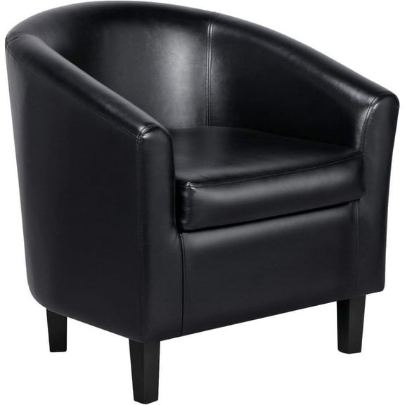 Bilot Accent Chair, Faux Leather Barrel Chair Cozy Modern Club Chair Accent Armchair with Soft Padded and Sturdy Legs for Living Room/Bedroom/Study/Waiting Room,Black