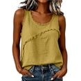 thumbnail image 2 of VBVC Women's Cotton Linen Frayed Trim Tank Tops , Ladies' Casual Summer Crew Neck Blouses , Breathable Sleeveless Shirts For Women,Yellow,S-2XL, 2 of 7