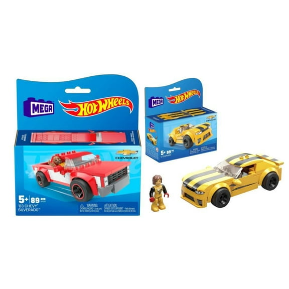 Bundle of 2 |Mega Hot Wheels Real Racecar Building Set (’83 Chevy Silverado & ’17 Camaro)