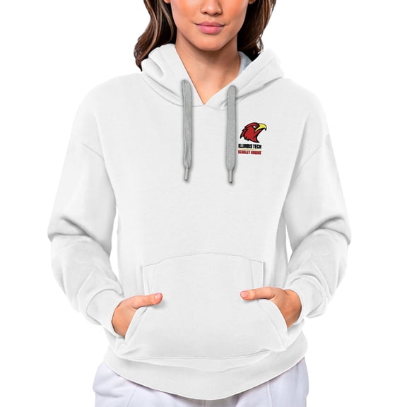Women's Antigua White Illinois Tech Scarlet Hawks Victory Pullover Hoodie