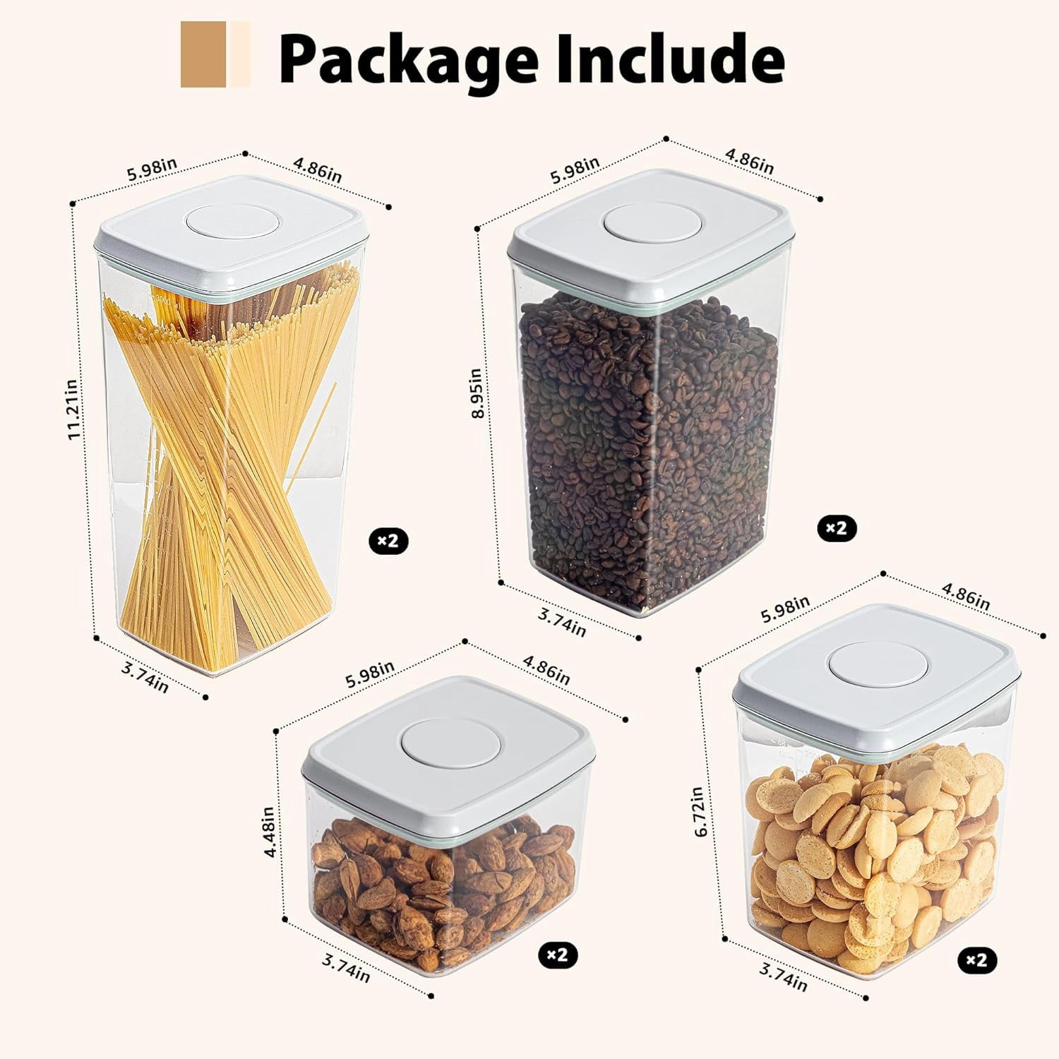 Uamector Pop Airtight Food Storage Containers, 12-Piece BPA Free Air Tight Storage Containers with Lids, Top Pop One Button Control, Clear