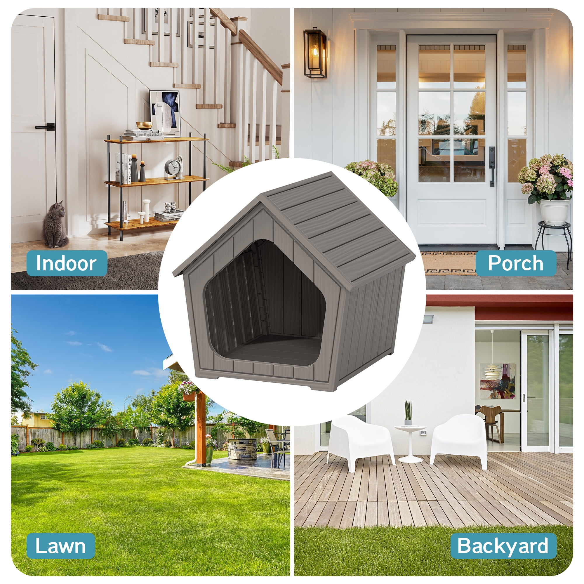 LHBcraft Outdoor Cat House,Weatherproof Resin Cat Shelter for Stray & Feral Cats,Durable All-Season Pet House for Indoor & Outdoor,Gray