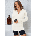 thumbnail image 3 of Olaglory Womens Quarter Zip Pullover Sweater Long Sleeve Casual Loose V Neck Collared Ribbed Knit Jumper Tops with Thumb Hole, Fall Winter Fashion 2026, White, 3 of 8