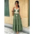 thumbnail image 3 of Womens Sage Green Boho V-Neck Tiered Maxi Dress With Lace Tassel Detail, 3 of 7