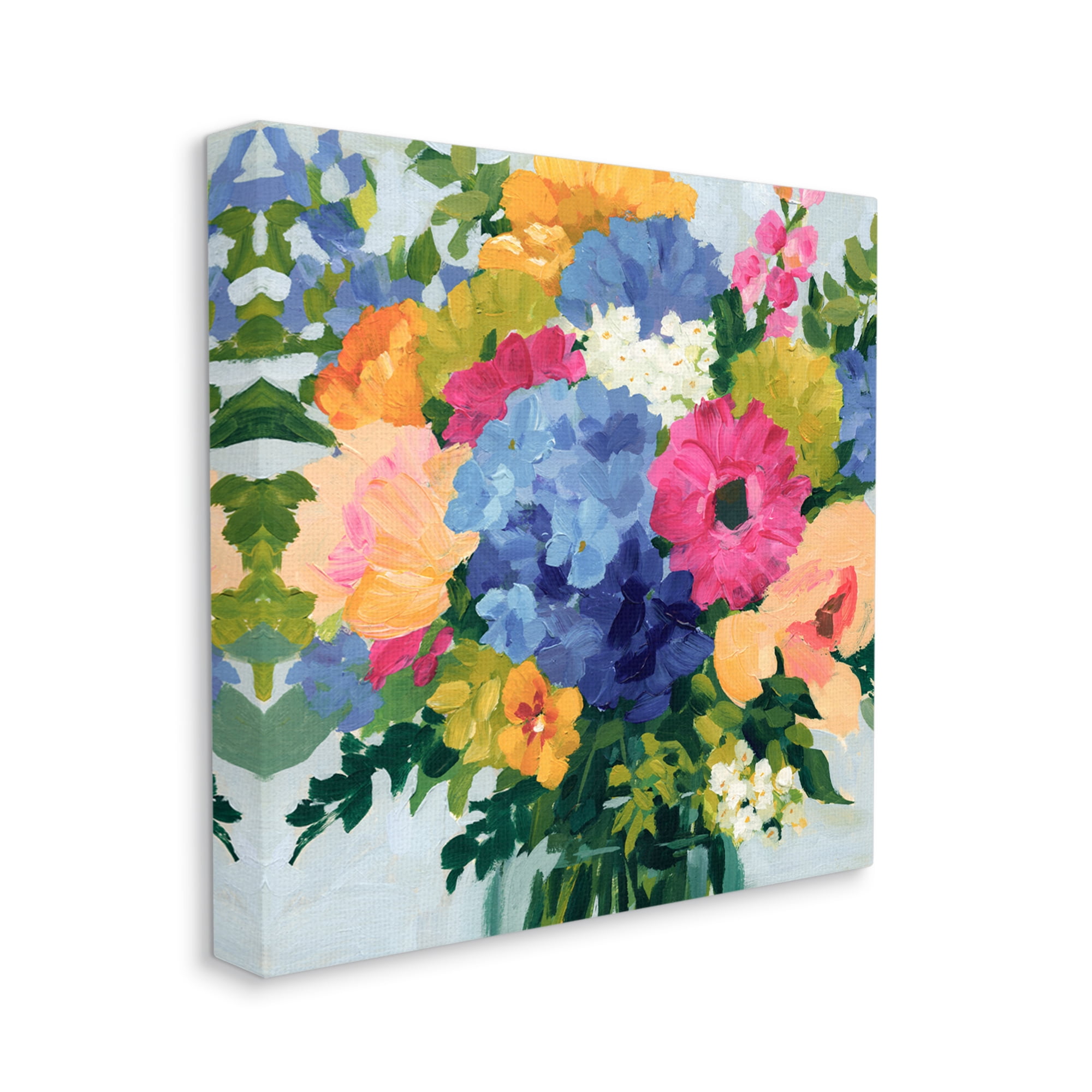 Stupell Industries Modern Blue & Pink Bouquet Botanical & Floral Painting Gallery Wrapped Canvas Art Print Wall Art, 24 x 24