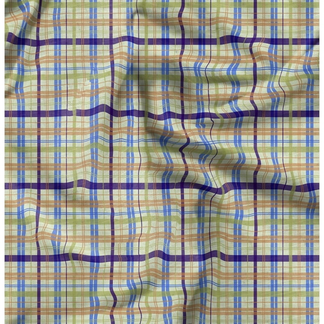 Soimoi Poly Georgette Fabric Plaid Check Print Fabric by Yard 52 Inch Wide