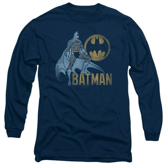 Batman Knight Watch Long Sleeve Adult 18/1 T-Shirt Navy