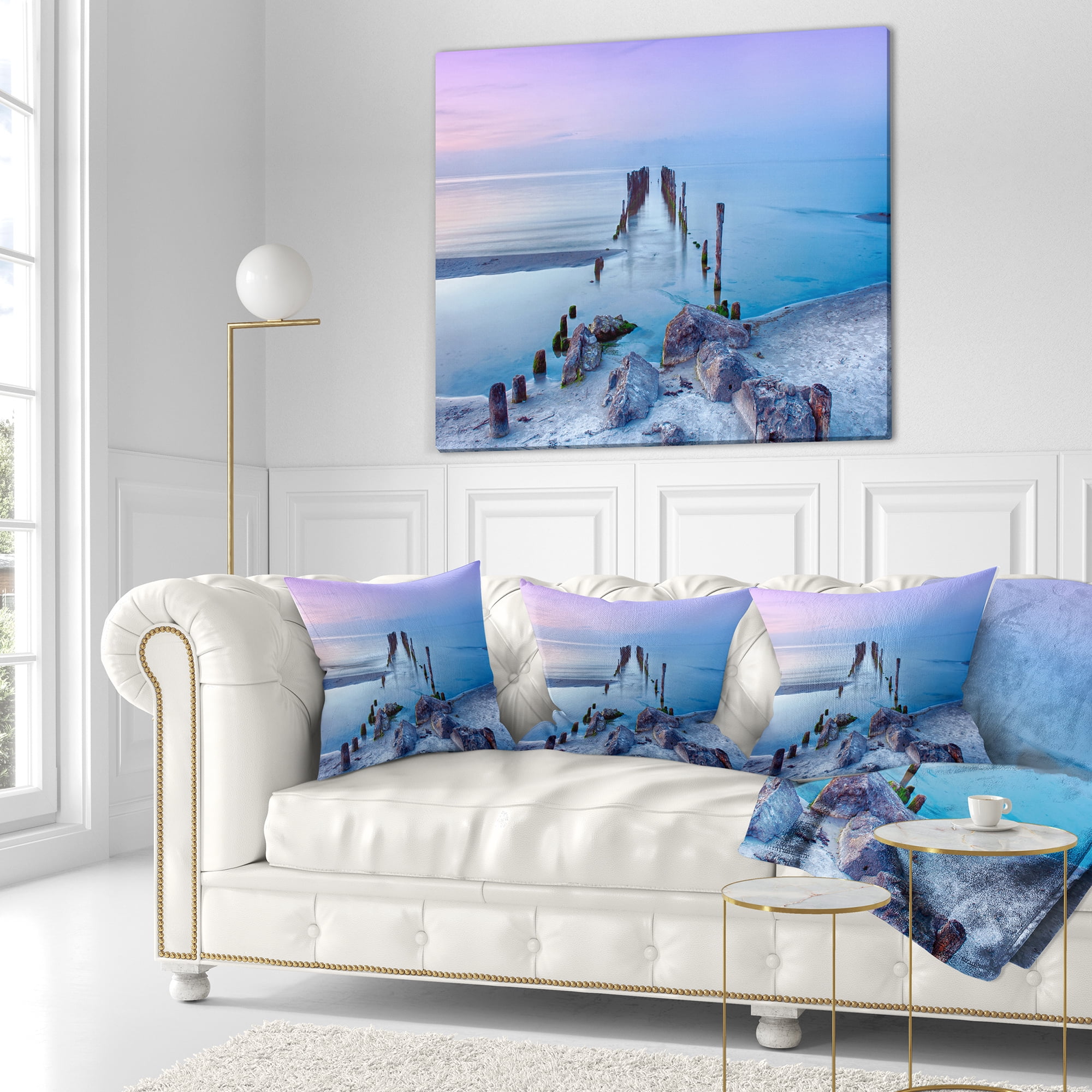 Designart Old Pier and Bridge in Light Blue - Sea Bridge Throw Pillow - 16x16