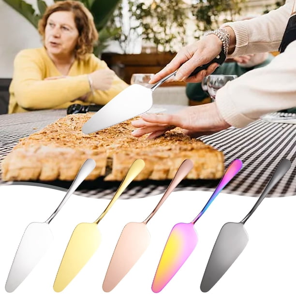 Pala para tarta de acero inoxidable | Espátula cortadora de pastel de acero inoxidable 410 pulida con espejo con borde dentado para postre de pizza en tarta de pizza | Incluye 1 cortador de mango