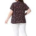 thumbnail image 3 of Agnes Orinda Women's Plus Size Floral Tops Pleated Tie Neck Short Sleeve Casual Summer Blouse 1X Black Red, 3 of 5