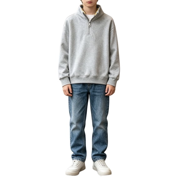 Boys 1/4 Zip Pullover Sweatshirt Girls Long Sleeve Drop Shoulder Mock Neck Sweat Shirt Classic Stand Collar Sweater Outerwear