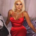 thumbnail image 4 of Women Neon Satin Sexy Bodycon Elegant Backless Long Dress for Cocktail Party Clubwear Lace-up Strap Red S, 4 of 5