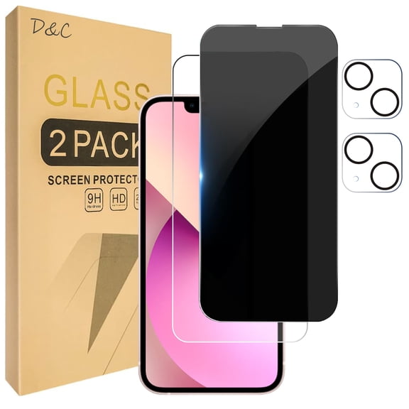 [2 2 Pack] DOCOCO Compatible with iPhone 13 HD and Privacy Screen Protector with Camera Lens Protector, 9H Tempered Glass, HD Clear Case Friendly Anti-Scratch