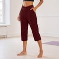 thumbnail image 4 of felwors Women V Crossover High Waisted Yoga Capris Comfy Capri Sweatpants Loose Wide Leg Cropped Pants Workout Leggings (Wine, L), 4 of 6