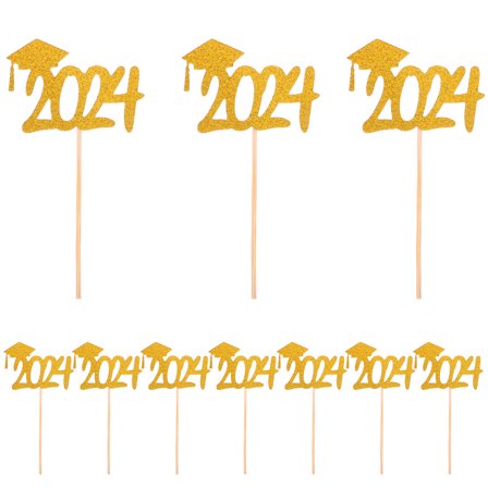 KAKOWELY 20Pcs Congrats Cupcake Decor Golden Square Cap Shape for Graduation Parties