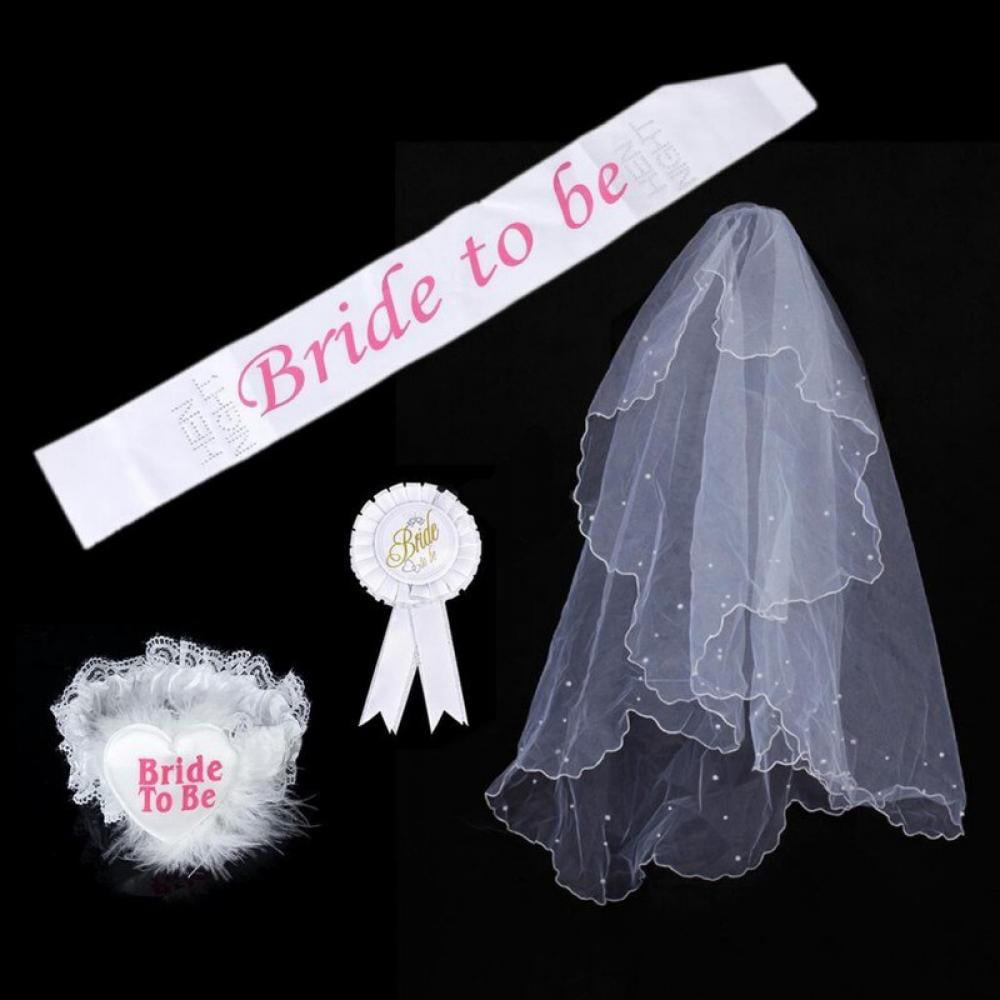 Ladies Bride To Be Tiara White Veil & Bride Rosette Hen Night Party Girl Fun 