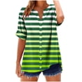 thumbnail image 2 of Women's V Neck T Shirt, Loose Fit Short Sleeve Top, Striped Casual Summer Shirt with Button Detail, 2 of 5