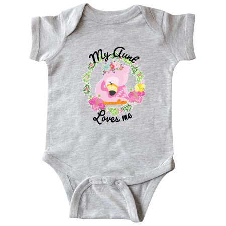 

Inktastic Baby Flamingo My Aunt Loves Me with Flower Wreath Gift Baby Boy or Baby Girl Bodysuit