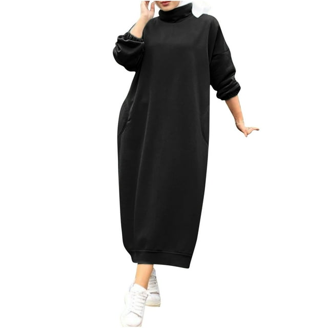 cfhntfmh Robes Chandails pour Femmes Confortables en Molleton à Col Montant Chandail à Enfiler Hauts Robe Hiver Chaude à Manches Longues Robe Grande Taille
