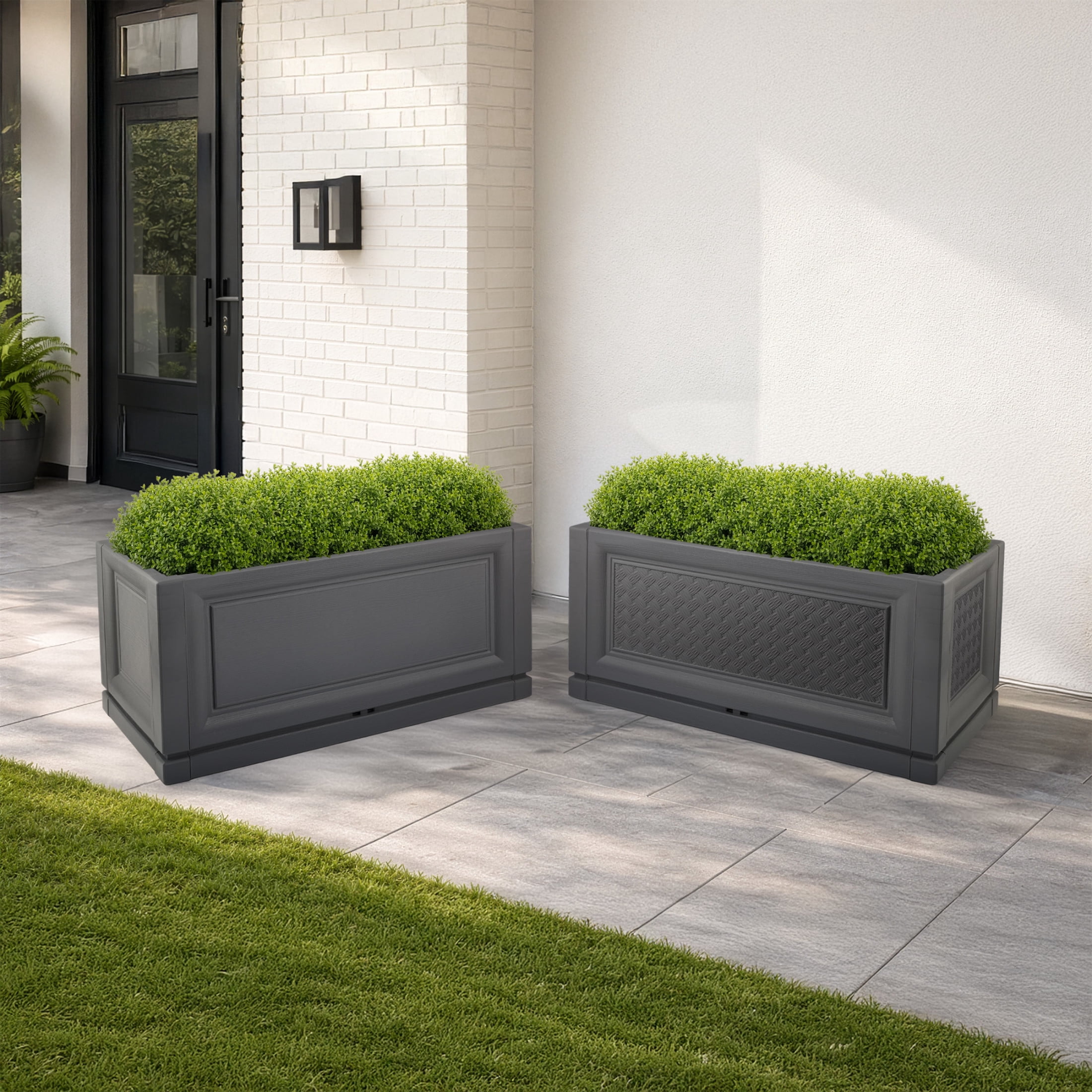 Pure Garden Large Planters for Outdoor Plants 2-Pack - 31.5in Rectangular Long Pots for Plants, Gray