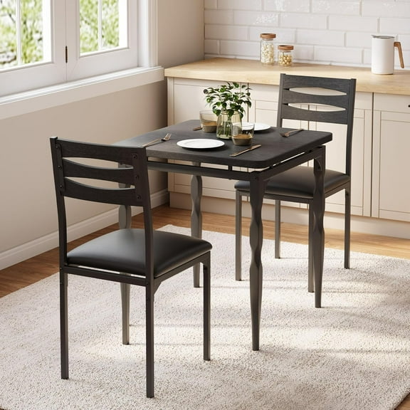 3 Piece Dining Table Set, Dining Table and Chairs Set for 2, Kitchen Table Set for Small Spaces, Kitchen, Apartment, Black