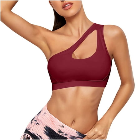 MIUOWANP Women s One Shoulder Sports Bra  Fitness Yoga  Quick Drying  Shockproof Tank Top  Running Sports Bra