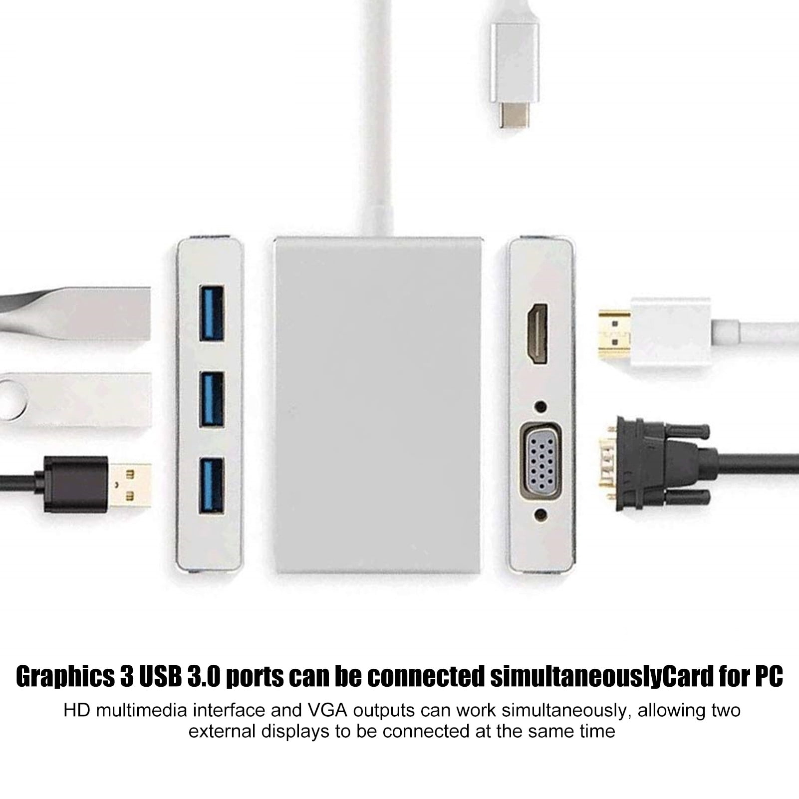 M Buder USB C Hub Portable 5 in 1 Type C to USB Multi Port Adapter Splitter 15 cm / 5.91 in Silver