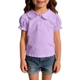 thumbnail image 2 of YunPes Kid Girls Peter Pan Collar Top Short Sleeve Solid Color Casual Basic Tee Shirt Blouse Puff Short Sleeve T-Shirt Birthday, 2 of 9