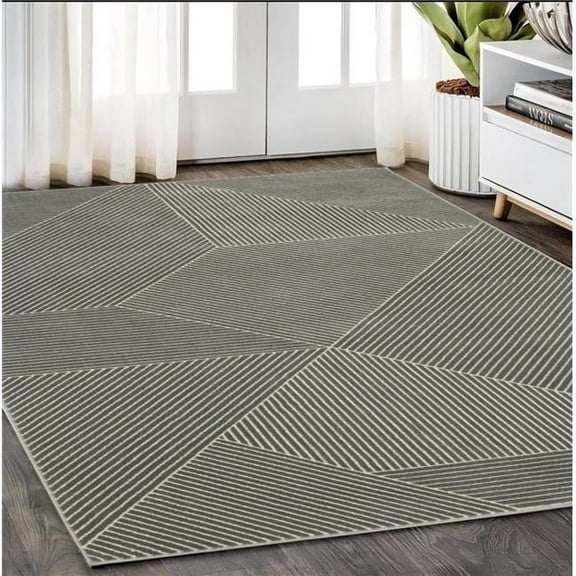 HomeRoots 575451 5 x 8 ft. Geometric Rectangle Area Rug, Gray & Ivory
