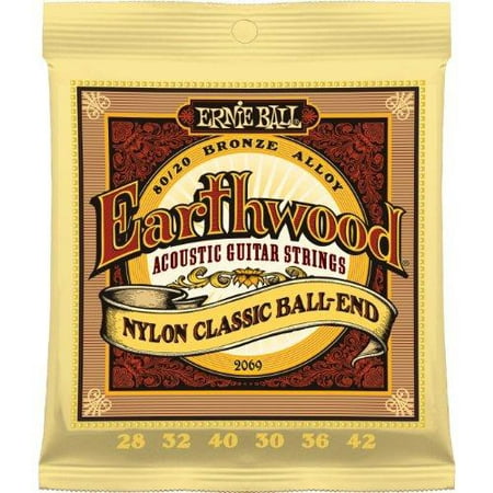Ernie Ball 2069 Earthwood Folk Nylon, Clear and Gold Ball End Acoustic/Classical Guitar Strings,