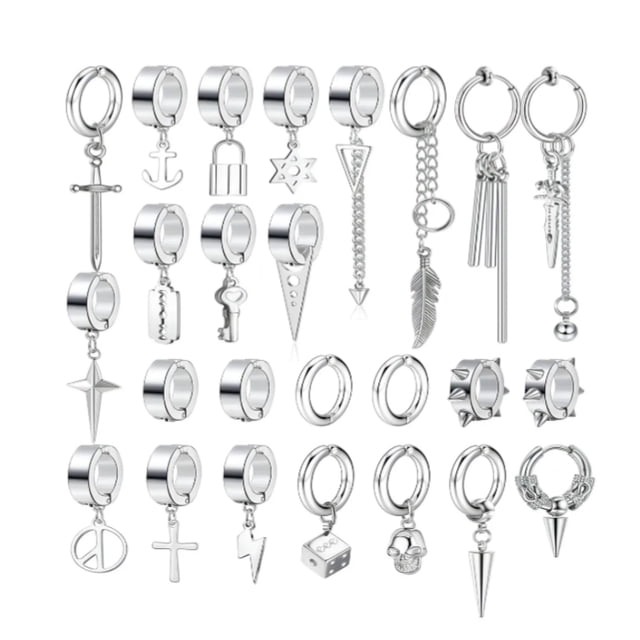 25 Aretes Falsos Piercing Hombre Imán Earring-D Acero Inoxidable