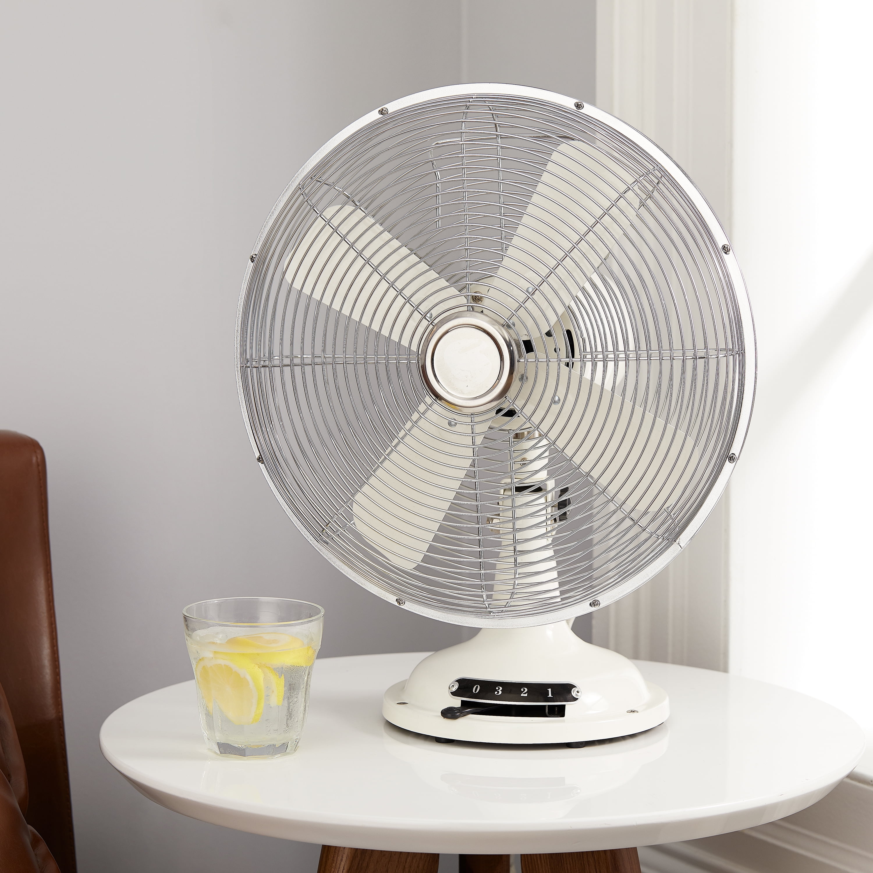 Better Homes & Gardens 12 in Retro 3-Speed Metal Oscillating Tilt-Head Table Fan, White