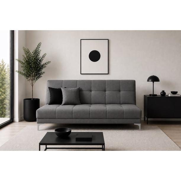 Sofa Cama Reclinable El Bazar Store Karla Gris Oxford Lino Futon 3 posiciones Abotonado Sala