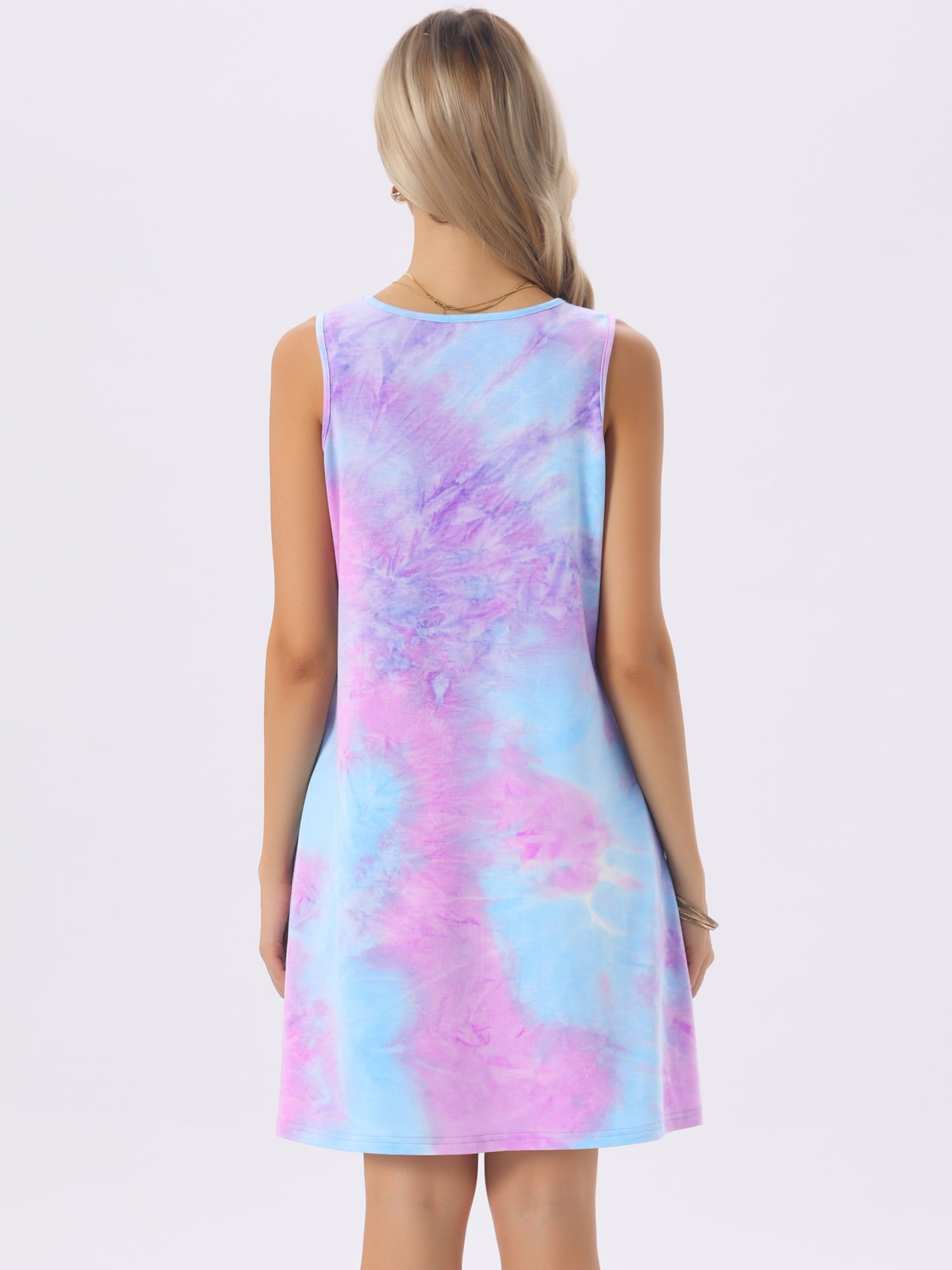 DARING DIVA Tie Dye Tank Dress Sleeveless Pockets Dress Large Tie Dye Purple